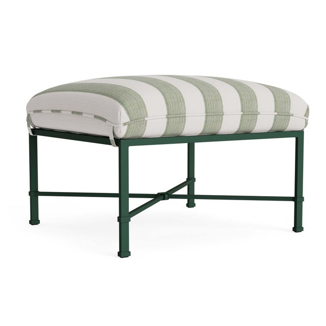 Brown Jordan Venetian Ottoman in Forest Green with Forest Stripe Cushions For Sale