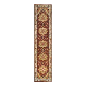 2010s Terracotta Red, Hand Knotted Antiqued Fine Heriz Re-Creation, Natural Dyes Dense Weave, Organic Wool, Runner Oriental Rug