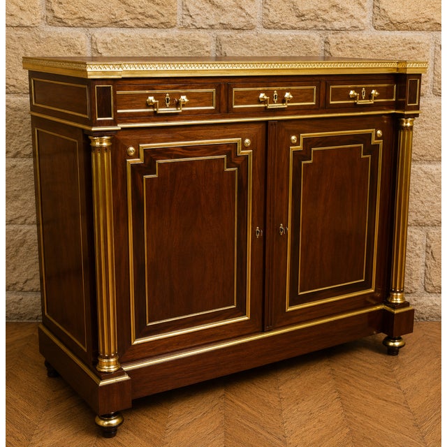 Louis XVI Mahogany and Gilt Bronze Side Table with White Marble Top For Sale - Image 5 of 6