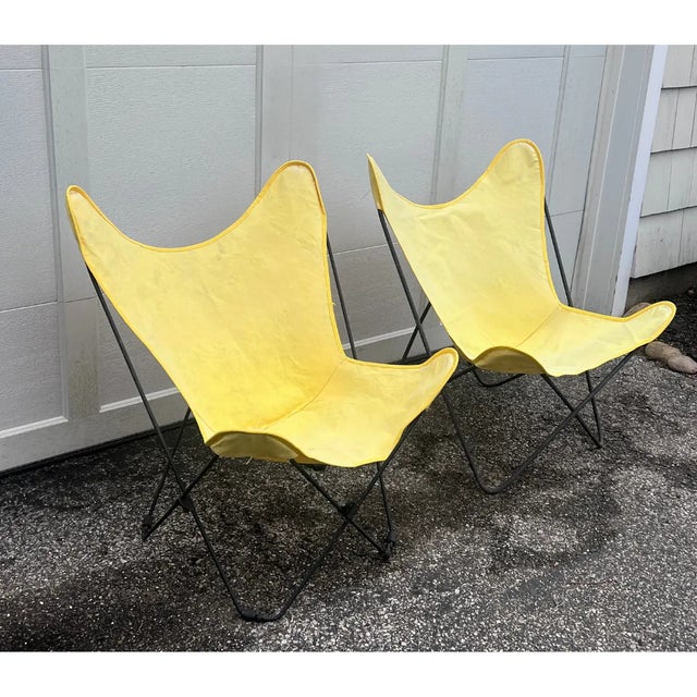 Mid-Century Modern Mid 20th Century Mid-Century Wrought Iron Knoll-Style Butterfly Chairs - A Pair For Sale - Image 3 of 11