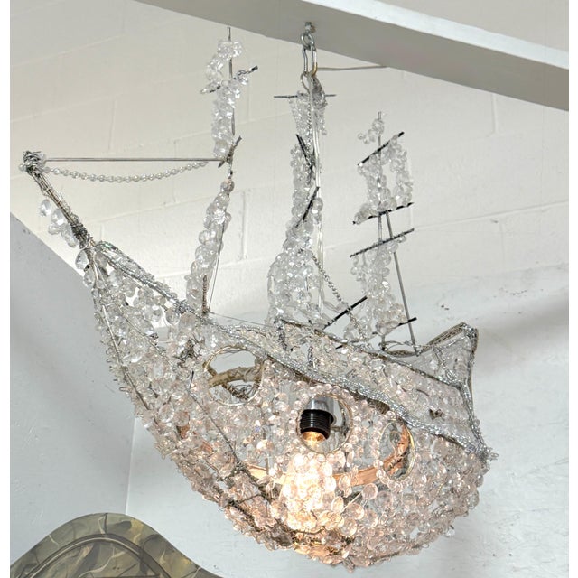 Italian Vintage Venetian Style Lucite Crystal Ship Motif Chandelier For Sale - Image 12 of 18