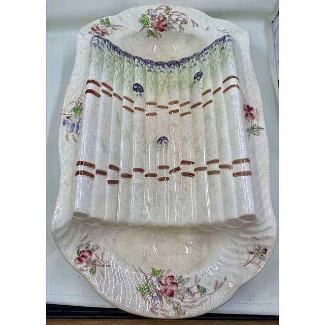 Antique 19th Century Ceramic Asparagus Serving Tray With Hand Painted Floral Designs For Sale - Image 9 of 12