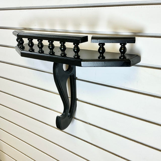 1950s Vintage Boho Chic Arts & Crafts Wood Wall Mounted Shelf, Newly Painted For Sale - Image 6 of 12