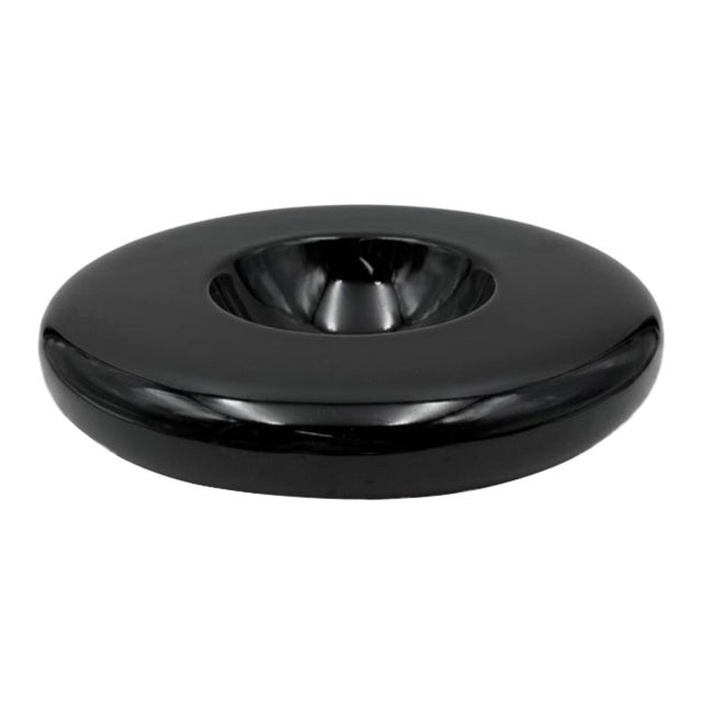 Sicart Italian Space-Age Black Ceramic Low Bowl / Centerpiece For Sale