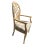 Traditional chair features elegant curves, upholstered seat in tan and check pattern with bee details. Condition...