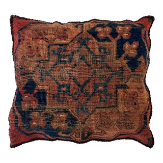 Pillow W/Antique Rug Fragment, 1'4" X 1'4" For Sale