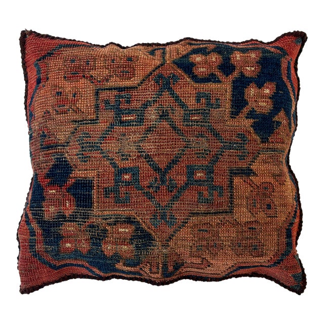 Pillow W/Antique Rug Fragment, 1'4" X 1'4" For Sale