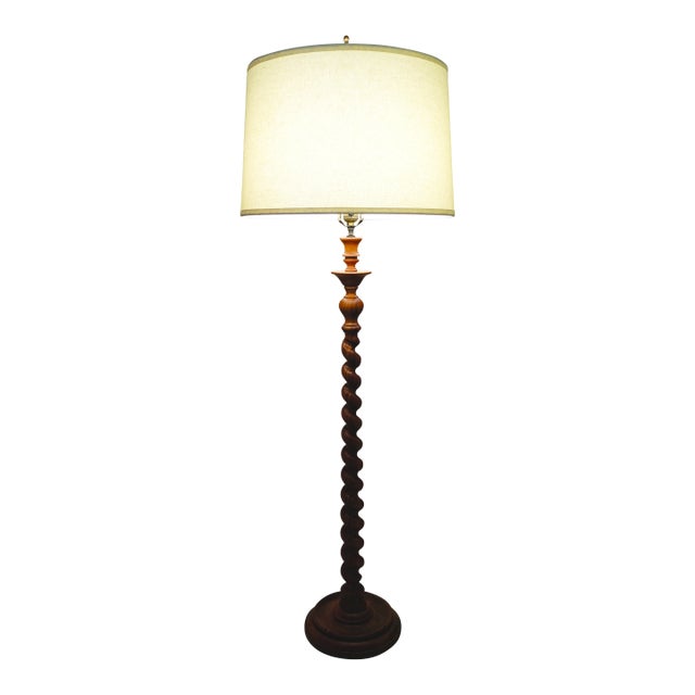 1930s Neo Classic Empire Regency Cherry Ash Carved Barley Twist Floor Lamp For Sale