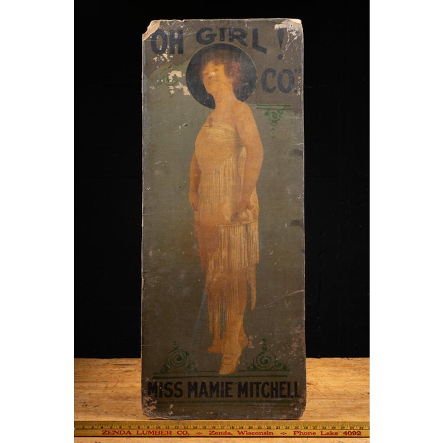 Wood Antique "Oh Girl!" Burlesque Company Advertising Sign - Mamie Mitchell For Sale - Image 7 of 7