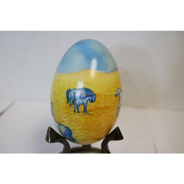 Vintage Hand Painted Goose Egg-Horses in a Pasture For Sale - Image 4 of 9