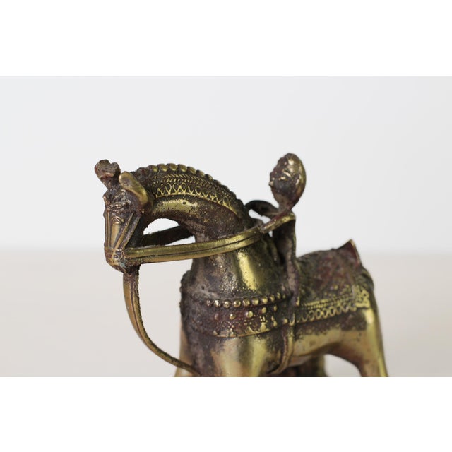 Brass Antique Indian Brass Temple Horse on Wheels With Rider For Sale - Image 8 of 15