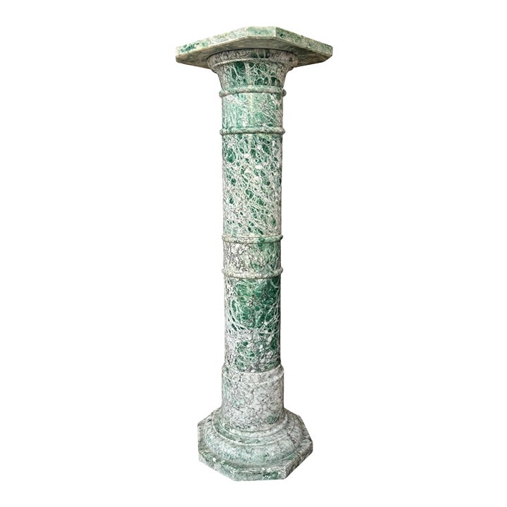 An Early 20th Century Green Varigated Marble Column With Reeded Bands ...