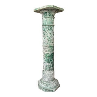 An Early 20th Century Green Varigated Marble Column With Reeded Bands and Octagonal Base For Sale