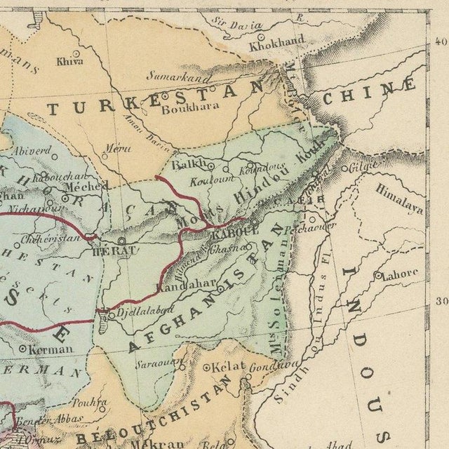 Paper Antique Map of Turkey in Asia, Arabia, and Afghanistan by Hachette, 1860 For Sale - Image 7 of 12