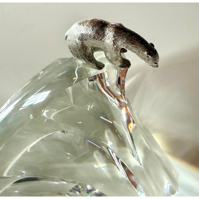 A stunning example of Steuben’s finest work — the iconic “Ice Bear” sculpture designed by James Houston. A rhodium-plated...