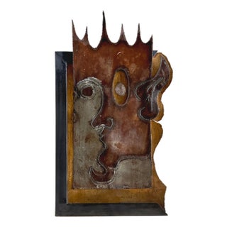 “Crowned in Silence” Welded Steel Wall Sculpture Exploring Duality For Sale