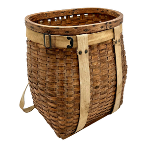 Exceptionally Nice Large Size Antique American Hand Woven Ash Wood Splint Maine Backpack Basket