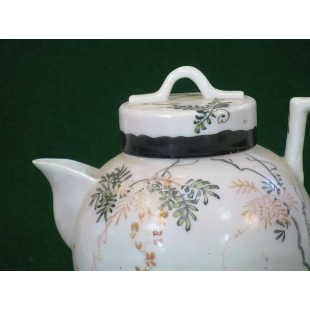 Japanese Mid 19th Century Satsuma Teapot Hand-Painted Vines & Blossoms Square Handle Japanese Meiji Period Signed For Sale - Image 3 of 18