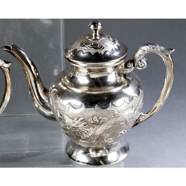 Early 20th Century Rare Chinese Export Sterling Silver Tea Set with Dragon Design Tianjing Wuhua - 13 pcs For Sale - Image 13 of 18