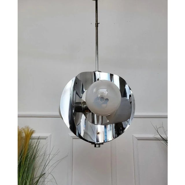 Boho Chic Space Age Italian Metal Glass Balls Pendant Suspension Hanging Light, 1960s For Sale - Image 3 of 9