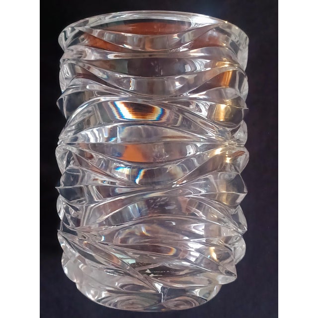 1990s Vintage 1996 Tiffany & Co Emil Brost Mouthblown Hand Cut Waves Crystal Vase 8" For Sale - Image 5 of 13