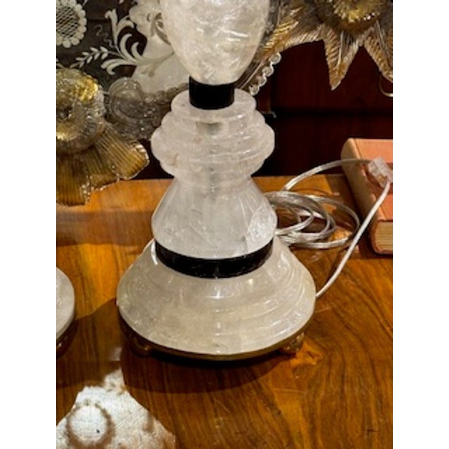 Pair of French Rock Crystal and Black Steel Lamps For Sale - Image 4 of 6