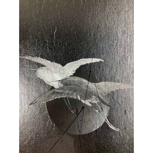 Early 20th Century Rare Meiji Era Ohara Koson Woodblock Prints - Silver-Ground Egrets & Geese - Framed Pair For Sale - Image 17 of 18