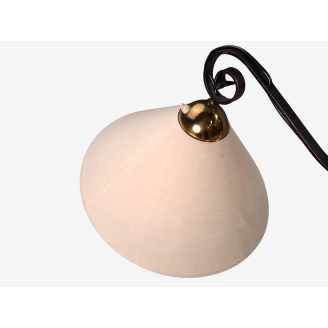 Metal 1950s Swedish Modern Forged Iron, Fabric, Brass Floor Lamp For Sale - Image 7 of 11