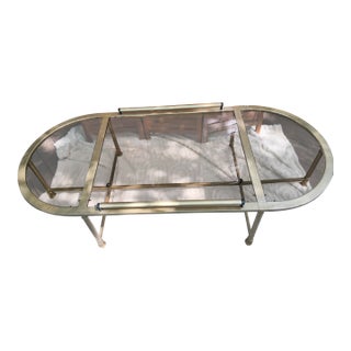 Vintage Mid-Century Hollywood Regency Racetrack Oval Brass & Glass Coffee Table in the Style of Maison Jansen For Sale