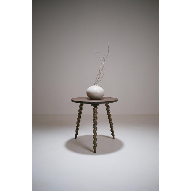French Modernist Oak Tripod Side Table, 1940s For Sale - Image 6 of 6