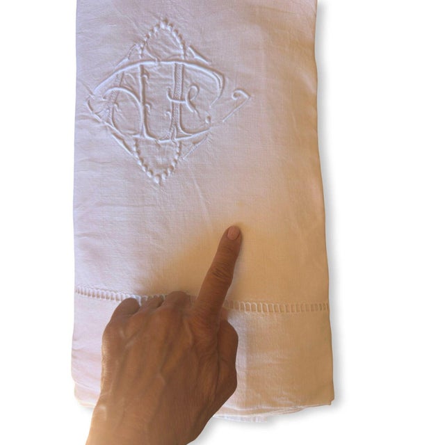 Early 21st Century Antique French Linen Sheet With Ladder Stitch Af Monogram White Trousseau Sheet Romantic French Bedding the Paris Apartment For Sale - Image 5 of 10