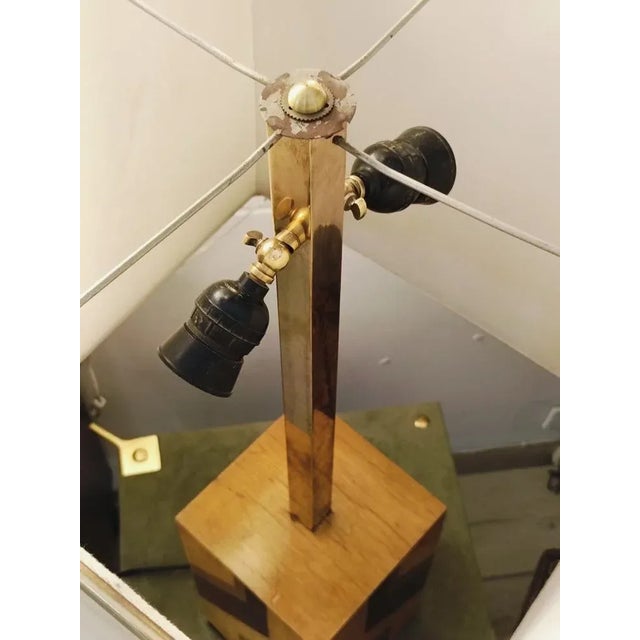 1970s Vintage Italian Wood and Brass Table Lamp, 1970s For Sale - Image 5 of 9