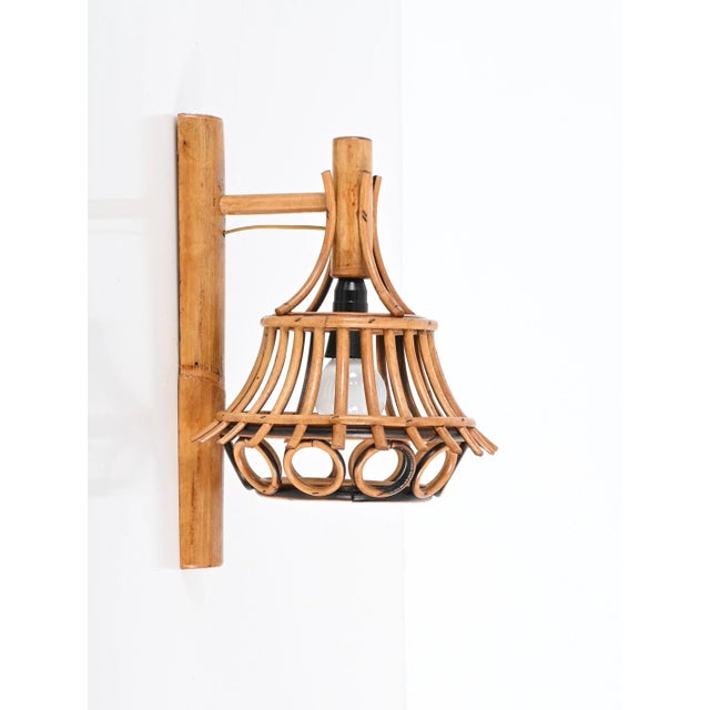 Mid-Century Rattan and Bamboo Lantern Sconce by Louis Sognot, 1960s For Sale - Image 9 of 13