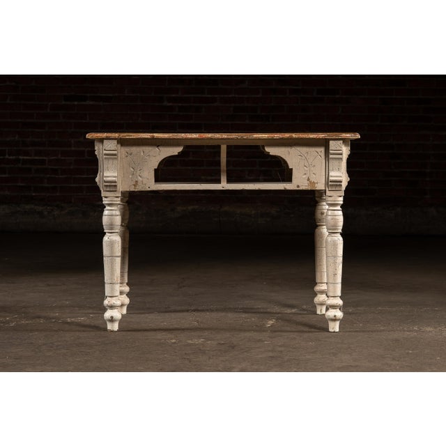 White Late 19th Century Eastlake Farmhouse Kitchen Table For Sale - Image 8 of 16