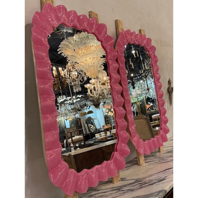 These bold Hot Pink Murano Glass Mirrors are a stylish addition to any home decor. These unique mirrors are made with...