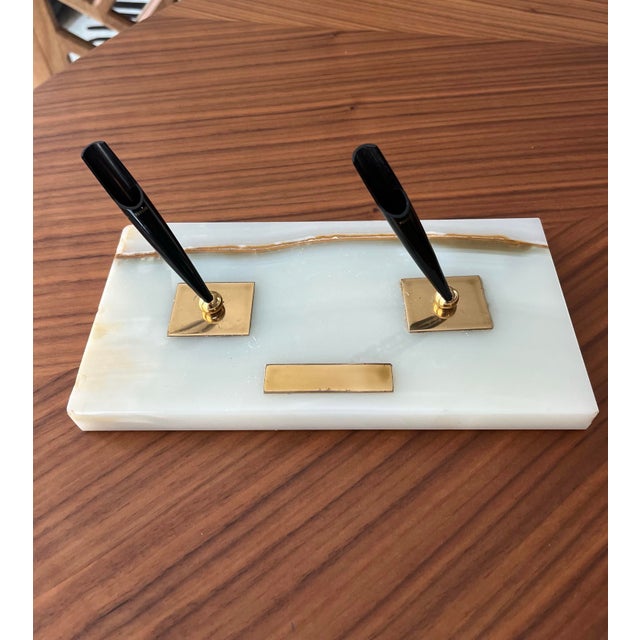 Metal 1950s Parker Pen Pedrara Onyx Desk Pen Set For Sale - Image 7 of 9