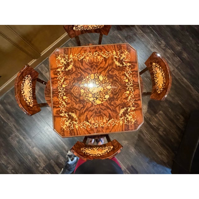 Italian 1980s Italian Inlaid Marquetry Multi-Game Table With Roulette & 4 Chairs For Sale - Image 3 of 12