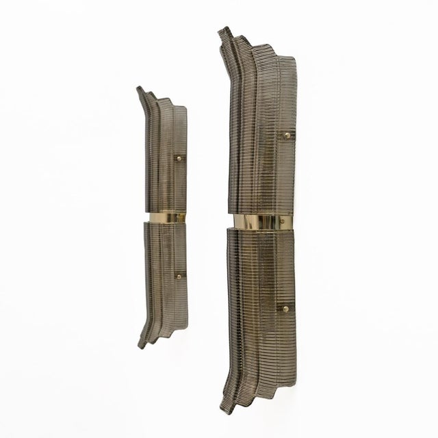 Modern Brass and Textured Murano Glass Wall Lights, Italy, 2000, Set of 2 For Sale - Image 6 of 11