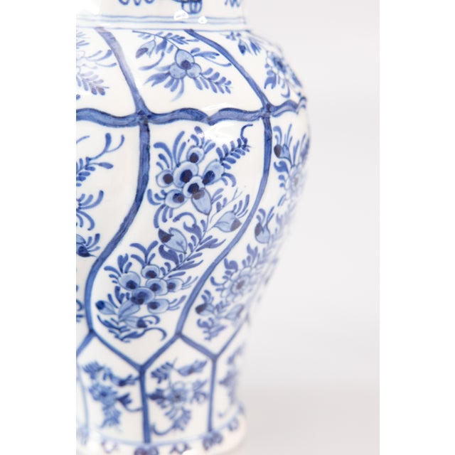 Antique Chinoiserie Dutch Delft Faience Floral Lidded Vase Ginger Jar For Sale - Image 9 of 10