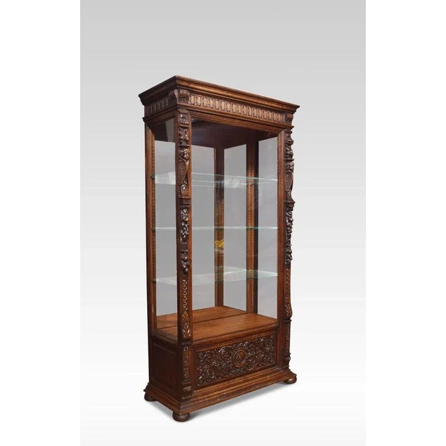 Carved Oak Display Cabinet For Sale - Image 3 of 12