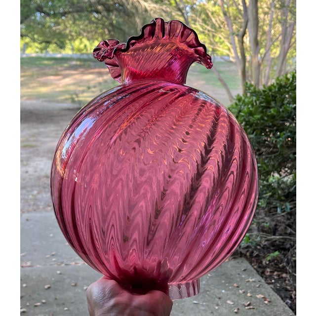 Vintage Cranberry Pink Swirl Glass Tall Electric Victorian-Style Parlor Lamp For Sale - Image 11 of 12