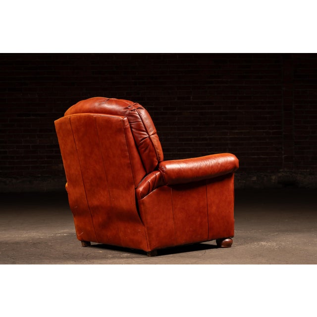 Red Vintage Tufted Leather Lounge Chair and Ottoman in Red For Sale - Image 8 of 12