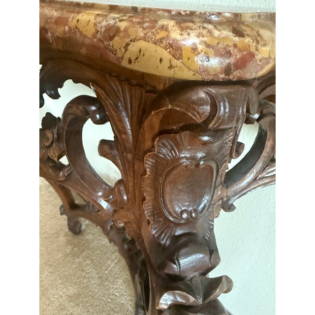 Late 19th Century Italian Hand Carved Walnut Wall Console With Marble Top For Sale - Image 9 of 15