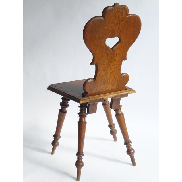 Brutalist Antique Alpine Folk Art Oak Chair with Carved Face Mask For Sale - Image 3 of 10