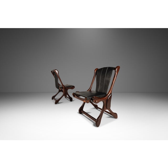 Mid-Century Modern Set of Two ( 2 ) Rare Mid-Century Modern "Sloucher" Sling Chairs in Rosewood & Leather by Don S. Shoemaker for Señal Furniture, C. 1960s For Sale - Image 3 of 18