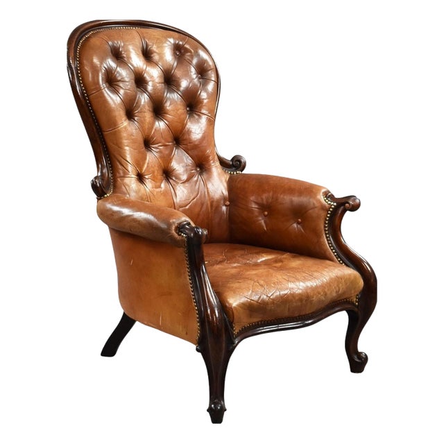 Victorian Leather Armchair, 1880s For Sale