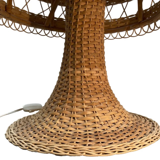Large Scandinavian Wicker Mushroom Table Lamp, 1960s or 1970s For Sale - Image 4 of 10