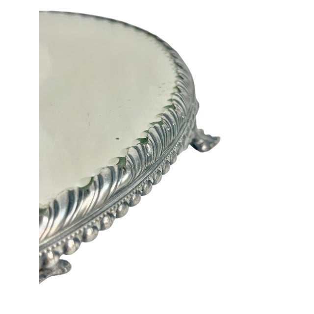 Metal Antique Quadruple Plate Mirrored Plateau Vanity Tray For Sale - Image 7 of 16
