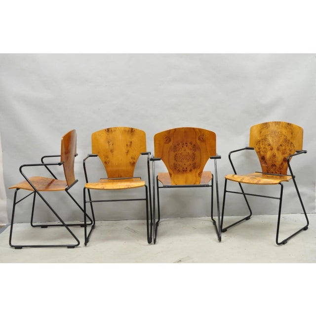 Mid-Century Modern Josep Mora for Egoa Model 300 Mid Century Modern Burl Wood Arm Chair - Set of 4 For Sale - Image 3 of 18