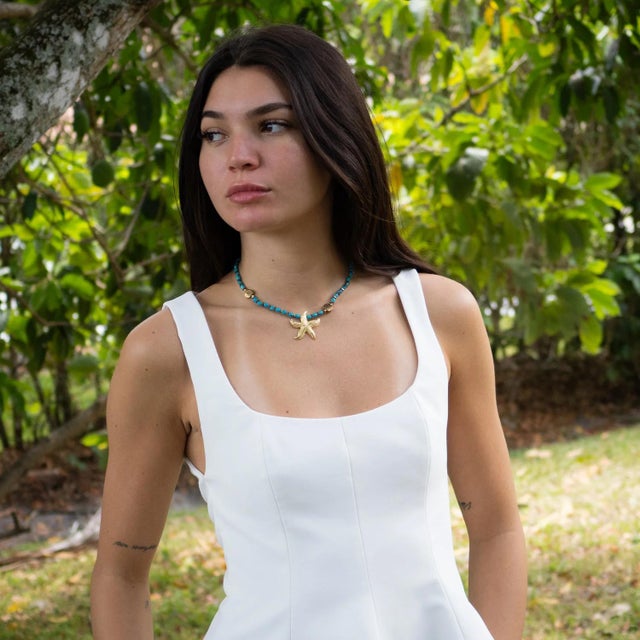 Metal Ocean Spirit Starfish & Turquoise Choker Necklace For Sale - Image 7 of 9